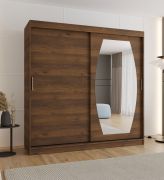 Penderie / Armoire à portes coulissantes / Couleur : Noyer / 2 mètres de large / Une porte miroir / 10 compartiments / Deux tringles à vêtements / Rails en aluminium