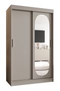 Armoire à portes coulissantes cachemire | Miroir ovale | 1,2 m de large | 5 casiers | 2 tringles