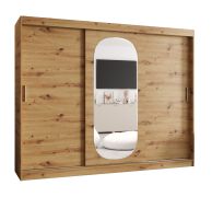 Armoire à portes coulissantes Moldoveanu 21 | Espace optimisé | Chêne artisan | 2,5 m de large | 10 compartiments | Miroir ovale