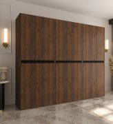 Armoire à portes battantes / Penderie / Couleur : Noyer Warmia / 12 portes battantes / 9 compartiments / 3 tringles à vêtements / 240 x 52 x 203 cm / Finition haut de gamme / Système de fermeture Soft-Close
