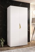 Armoire à portes battantes / Penderie / 1 mètre de large / ABS protection des bords / Poignées : Or / Couleur : Blanc / Dimensions : 100 x 52 x 202 cm / Pour chambre à coucher