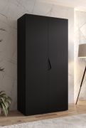 Armoire à portes battantes / Penderie / 1 mètre de large / ABS protection des bords / Poignées : Noir / Couleur : Noir / Dimensions : 100 x 52 x 202 cm / Pour chambre à coucher