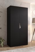 Armoire à portes battantes / Penderie / 1 mètre de large / ABS protection des bords / Poignées : cachemire / Couleur : Noir / Dimensions : 100 x 52 x 202 cm / Pour chambre à coucher