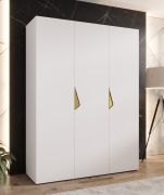 Penderie / 3 portes / Couleur : Blanc / Poignées : Or / Dimensions : 150 x 52 x 202 cm / 2 tringles à vêtements / 2 compartiments / Armoire à portes battantes