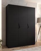 Penderie / 3 portes / Couleur : Noir / Poignées : Noir / Dimensions : 150 x 52 x 202 cm / 2 tringles à vêtements / 2 compartiments / Armoire à portes battantes