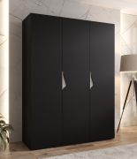 Penderie / 3 portes / Couleur : Noir / Poignées : Cachemire / Dimensions : 150 x 52 x 202 cm / 2 tringles à vêtements / 2 compartiments / Armoire à portes battantes