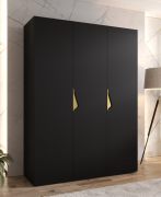 Armoire / 3 portes / Couleur : Noir / Poignées : Or / Dimensions : 150 x 52 x 202 cm / 2 tringles à vêtements / 2 compartiments / Armoire à portes battantes