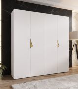 Armoire à portes battantes / 2 mètres de large / 2 tringles à vêtements / Couleur : Blanc / Poignées : Or / Dimensions : 200 x 52 x 202 cm / Penderie / 2 compartiments / 4 portes
