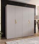 Armoire à portes battantes / 2 mètres de large / 2 tringles à vêtements / Couleur : Cachemire / Poignées : Or / Dimensions : 200 x 52 x 202 cm / Penderie / 2 compartiments / 4 portes