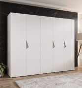 Armoire / 5 portes / Couleur : Blanc / 2,5 mètres de large / Poignées : Cachemire / 3 tringles à vêtements / 3 compartiments / Dimensions : 250 x 52 x 202 cm / Protection des bords ABS