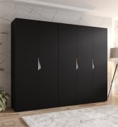Armoire / 5 portes / Couleur : Noir / 2,5 mètres de large / Poignées : Cachemire / 3 tringles à vêtements / 3 compartiments / Dimensions : 250 x 52 x 202 cm / Protection des bords ABS