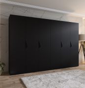 Armoire à portes battantes / Penderie / Couleur : Noir / 3 mètres de large / 6 portes / Poignées : Noir / 4 compartiments / Dimensions : 300 x 52 x 202 cm / 4 tringles à vêtements