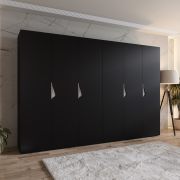 Armoire à portes battantes / Penderie / Couleur : Noir / 3 mètres de large / 6 portes / Poignées : cachemire / 4 compartiments / Dimensions : 300 x 52 x 202 cm / 4 tringles à vêtements