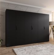 Armoire à portes battantes / 6 portes / Couleur : Noir / 3 tringles à vêtements / Poignées : Noir / 3 compartiments / Dimensions : 300 x 52 x 202 cm / Fonction Soft-Close