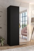 Armoire / 1 porte miroir / Couleur : Noir / 1 compartiment / 1 mètre de large / Poignées : Or / 1 tringle à vêtements / Dimensions : 100 x 52 x 202 cm / Fonction Soft-Close