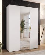 Armoire à portes battantes / Penderie / 1 porte miroir / Couleur : Blanc / 2 compartiments / Poignées : Or / 2 tringles à vêtements / Soft-Close / Dimensions : 150 x 52 x 202 cm