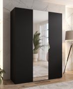 Armoire à portes battantes / Penderie / 1 porte à miroir / Couleur : Noir / 2 compartiments / Poignées : Cachemire / 2 tringles à vêtements / Soft-Close / Dimensions : 150 x 52 x 202 cm