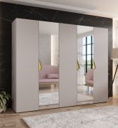 Armoire / 2 portes miroir / Couleur : Cachemire / 2,5 mètres de large / 3 compartiments / Poignées : Or / 3 tringles à vêtements / Dimensions : 250 x 52 x 202 cm / Soft-Close