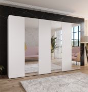 Armoire / 3 portes miroir / 3 compartiments / Couleur : Blanc / 3 tringles à vêtements / Poignées : Or / Dimensions : 300 x 52 x 202 cm / Fonction Soft-Close