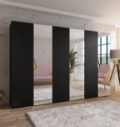 Armoire / 3 portes miroir / 3 compartiments / Couleur : Noir / 3 tringles à vêtements / Poignées : Or / Dimensions : 300 x 52 x 202 cm / Fonction Soft-Close