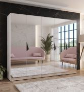 Armoire à portes battantes / Penderie / Couleur : Blanc / 3 compartiments / Soft-Close / Poignées : Noir / Armoire de chambre à coucher avec miroir / Dimensions : 250 x 52 x 202 cm / Chants ABS