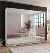 Armoire à portes battantes / Penderie / Couleur : Blanc / 3 compartiments / Soft-Close / Poignées : Or / Armoire de chambre à coucher avec miroir / Dimensions : 250 x 52 x 202 cm / Chants ABS