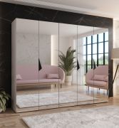 Armoire à portes battantes / Penderie / Couleur : Cachemire / 3 compartiments / Soft-Close / Poignées : Noir / Armoire de chambre à coucher avec miroir / Dimensions : 250 x 52 x 202 cm / Chants ABS
