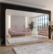Armoire à portes battantes / Couleur : Blanc / 3 mètres de large / Poignées : Cachemire / Armoire de chambre à coucher avec miroir / 4 tringles à vêtements / Soft-Close / Dimensions : 300 x 52 x 202 cm / 4 compartiments