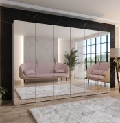 Armoire à portes battantes / Couleur : Cachemire / 3 mètres de large / Poignées : Cachemire / Armoire de chambre à coucher avec miroir / 4 tringles à vêtements / Soft-Close / Dimensions : 300 x 52 x 202 cm / 4 compartiments