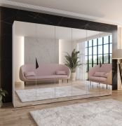 Armoire de chambre à coucher avec miroir / 3 compartiments / Couleur : Blanc / 3 tringles à vêtements / Penderie / Poignées : Noir / Dimensions : 300 x 52 x 202 cm / Fonction Soft-Close