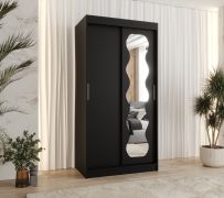 Armoire penderie portes coulissantes noir | 1 mètre | Miroir | 5 casiers | 2 tringles | Rails aluminium
