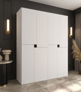 Armoire / Blanche / 8 portes battantes / 6 compartiments / Système de fermeture Soft-Close / 2 tringles à vêtements / Finition haut de gamme / 160 x 52 x 203 cm / Pour chambre à coucher