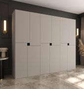 Armoire à portes battantes / Penderie / Cachemire / 12 portes battantes / 9 compartiments / 3 tringles à vêtements / 240 x 52 x 203 cm / Finition haut de gamme / Portes sans poignées / Système de fermeture Soft-Close
