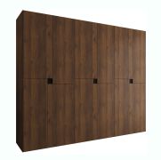 Armoire à portes battantes / Couleur : Noyer Warmia / 12 portes battantes / 9 compartiments / 3 tringles à vêtements / 270 x 52 x 203 cm / Finition haut de gamme / Système de fermeture Soft-Close / Penderie / Portes sans poignées