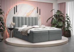 Lit simple gris avec deux grands rangements Pirin 04 | Couchage 140 x 200 cm | Matelas à ressorts Bonell H3 | Velours