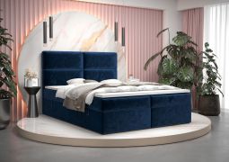 Lit boxspring avec rangements Pirin 45 | Velours bleu | 180 x 200 cm | Matelas H3 ferme