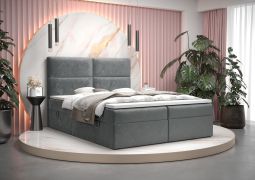 Lit boxspring 180x200 cm en velours gris Pirin 44 | Matelas Bonell H3 | 2 espaces de rangement