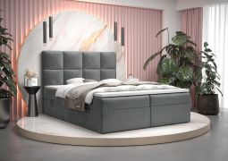 Lit boxspring élégant 140 x 200 cm en velours gris | Matelas Bonell H3 | 2 espaces de rangement