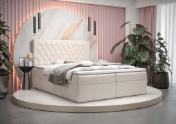 Lit une place avec rangements Pirin 61 beige | Couchage 140 x 200 cm | Matelas à ressorts Bonell H3 | Velours élégant