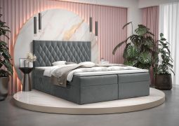 Lit boxspring design exclusif Pirin 64 | Velours gris | 140 x 200 cm | 2 espaces de rangement