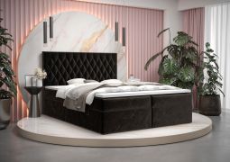 Lit double Pirin 67 noir | Grand espace de rangement | 160 x 200 cm | Velours | Matelas à ressorts Bonell H3