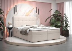 Lit une place avec rangements Pirin 75 | Velours beige | 140 x 200 cm | Matelas Bonell H3
