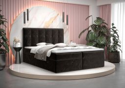 Lit boxspring design moderne Pirin 76 noir | 140 x 200 cm | 2 espaces de rangement | Matelas à ressorts Bonell H3 | Velours élégant