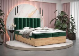Lit double Pilio 08 vert & chêne doré | 160 x 200 cm | Velours, rangements, matelas H3