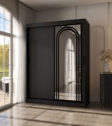 Armoire à portes coulissantes / Penderie à vêtements / Noir mat / 5 compartiments / 2 tringles / 150 x 62 x 200 cm / Finition haut de gamme / Porte miroir