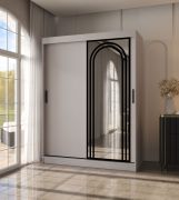 Armoire à portes coulissantes / Penderie à vêtements / Cachemire / 5 compartiments / 2 tringles / 150 x 62 x 200 cm / Finition haut de gamme / Porte miroir
