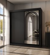 Armoire / Armoire à portes coulissantes / Noir mat / 10 compartiments / 2 tringles à vêtements / Porte miroir décorative / 180 x 62 x 200 cm / Pour chambre à coucher
