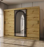 Armoire à portes coulissantes / Couleur : Chêne artisan / 10 compartiments / 2 tringles à vêtements / 250 x 62 x 200 cm / Armoire / Porte miroir / Finition haut de gamme / Design moderne