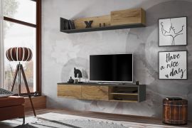 Meuble mural design Bjordal 10 | Chêne Flagstaff & anthracite | 180 x 180 x 40 cm | Système push-to-open