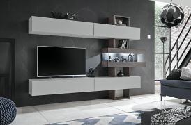 Meuble mural Bjordal 25 | Chêne graphite & gris | 180 x 250 x 35 cm | Push-to-open